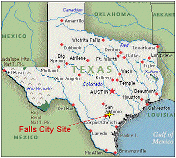 The mill site is located about 8 miles southwest of Falls City in Karnes County, Texas.
