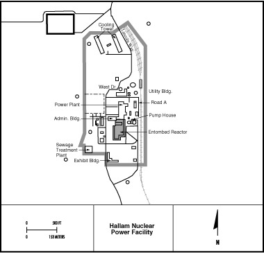 Hallam Map
The Hallam Nuclear Power Facility is located on a small portion of the 260-hectare (640-acre) site of the Sheldon Power Station in Lancaster County, Nebraska, approximately 30 kilometers (19 miles) south of Lincoln, Nebraska. 
Keywords: Hallam Nuclear Power Facility