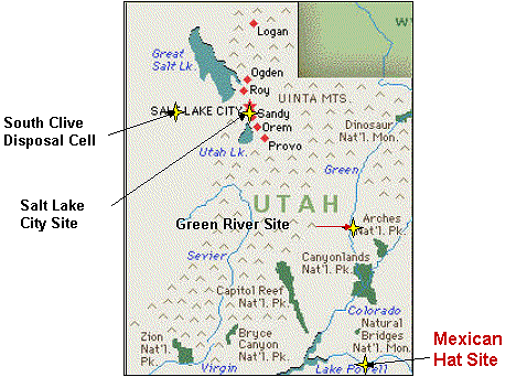The former Mexican Hat uranium mill site is located on Navajo Nation land 1.5 miles southwest of Mexican Hat, San Juan County, Utah. The site is northeast of the town of Halchita, Utah, which began as the housing area for the mill's employees.
