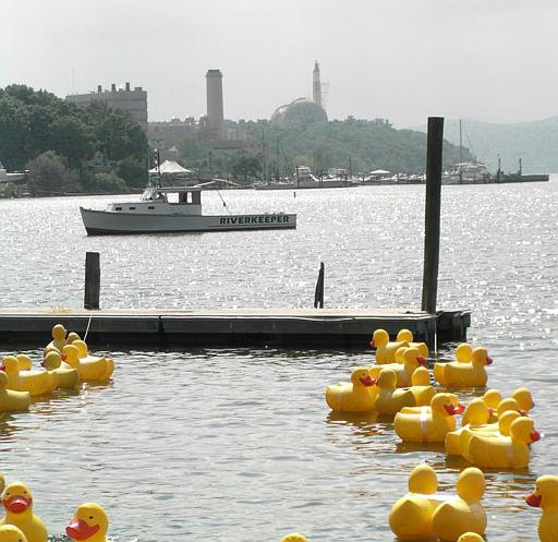 Indian Point Nuclear Power Plant
A "fleet" of rubber ducks are tied to a pier in the Hudson River as the Indian point nuclear power plant is seen in the background in Peekskill, NY, Tuesday, Sept. 7, 2004. Opponents of the plant launched the fleet of giant rubber ducks into the shallows of the Hudson River to illustrate that the threat of terrorism at the plants makes New Yorkers "sitting ducks." 
Keywords: Indian Point Nuclear Power Plant rubber ducks
