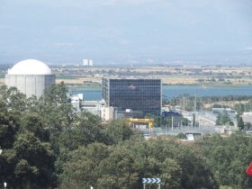 Almaraz reactor dome framed by trees