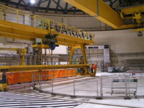 Caorso yellow overhead crane inside hall