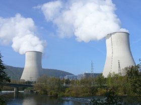 Chooz cooling towers with river in foreground