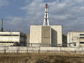 Ignalina Unit 2 building with tall chimney